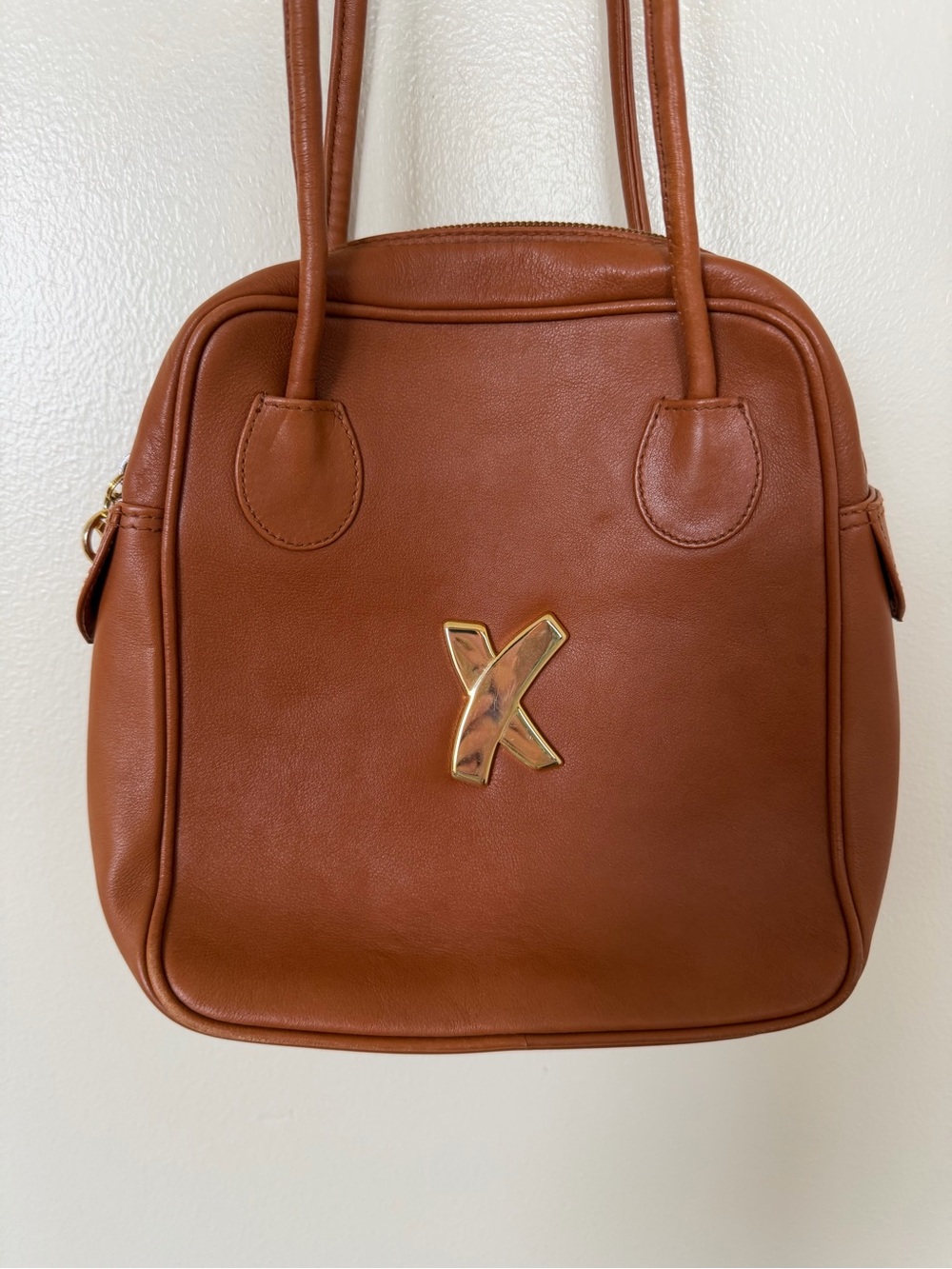 PALOMA PICASSO Vintage Brown Leather Shoulder Bag with Gold Accents